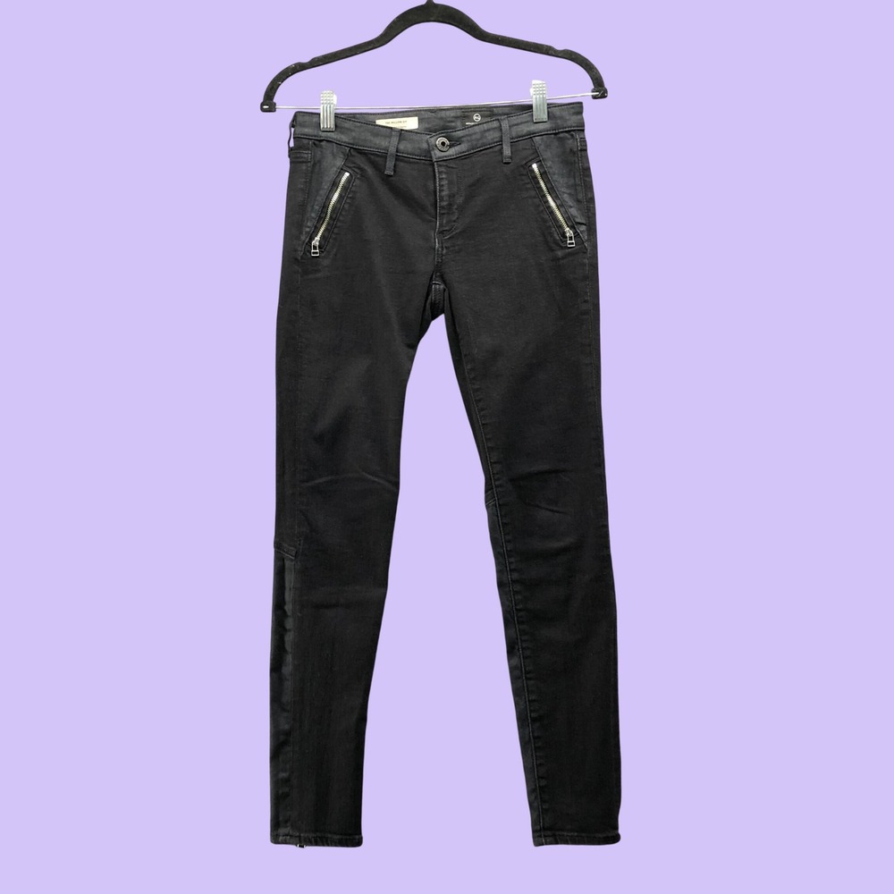 AG Adriano Goldschmied The Willow Zip Black Moto Skinny Jeans Ankle Zip Pants 27